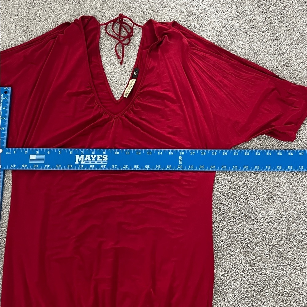 Guess Jeans Red Dress with Statement Sleeves Front and Back V w/ Back Tie Size L - Picture 9 of 10